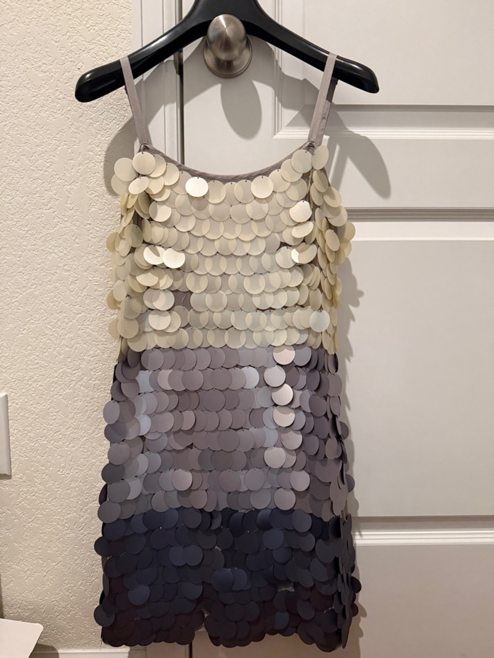 bebe Ombre Sequin Midi Dress in Cream and Gray